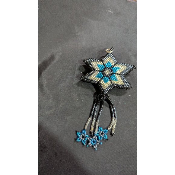 Handmade Beaded Star Ornament With Dangling Stars Design In Black Blue - Picture 4 of 5